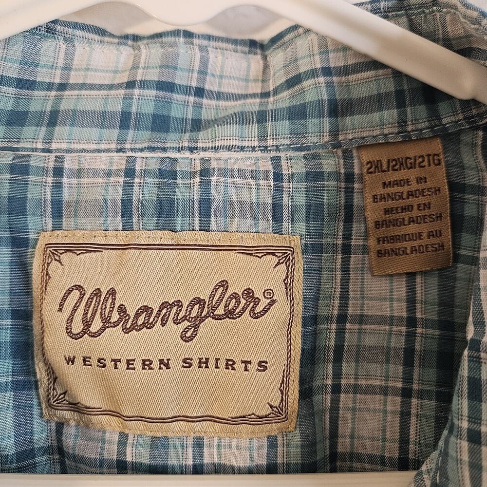 Wrangler Shirt Mens 2XL Blue Western Pearl Snap Long Sleeve Cowboy Rodeo - Picture 4 of 5